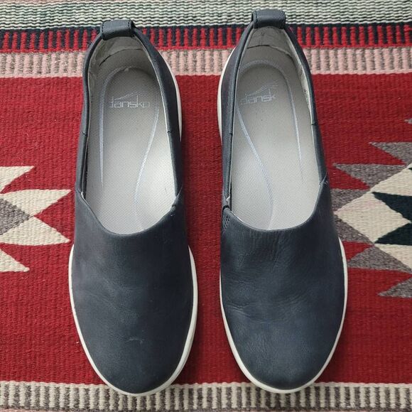 Dansko Reba Vintage Nappa Leather Slip On Shoe Sz 37‎ 6.5-7 Navy Blue Comfort - Picture 2 of 7